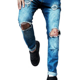 Skinny Solid Color Blue Men Jeans