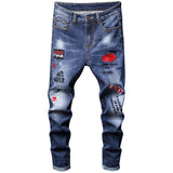 Broken Hole Embroidered Pencil Jeans