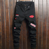 Broken Hole Embroidered Pencil Jeans
